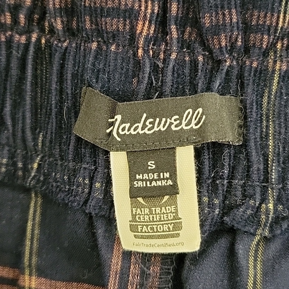 Madewell Corduroy wide leg pull on crop pants navy plaid women's sz small - Picture 7 of 8